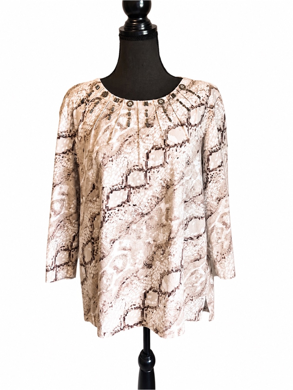 Alfred Dunner 3/4 Sleeve Top Women’s Size Large Petite Bohemian Chic Grandmacore